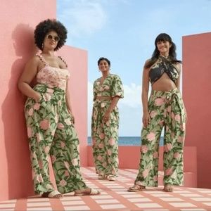 Agua Bendita x Target Linen Blend Peony Print Wide Leg Pants 2XL Plus Brand new,